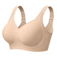 thumbnail image 6 of VISALY Jelly Bras for Women Plus Size Seamless Wireless Lifting Bra Full Coverage V‑Neck No Underwire Support Bralette Wide Strap Smoothing Soft Comfy Lift Minimizer Push Up T‑Shirt Bra Beige M, 6 of 6