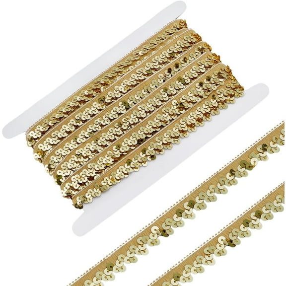 12.5 Yards Elastic Sequins Trim Champagne 0.5 inch Yellow Stretch Sequin Crafts Elastic Sequin Lace 2 Row Flat Glitter Sequin Trim