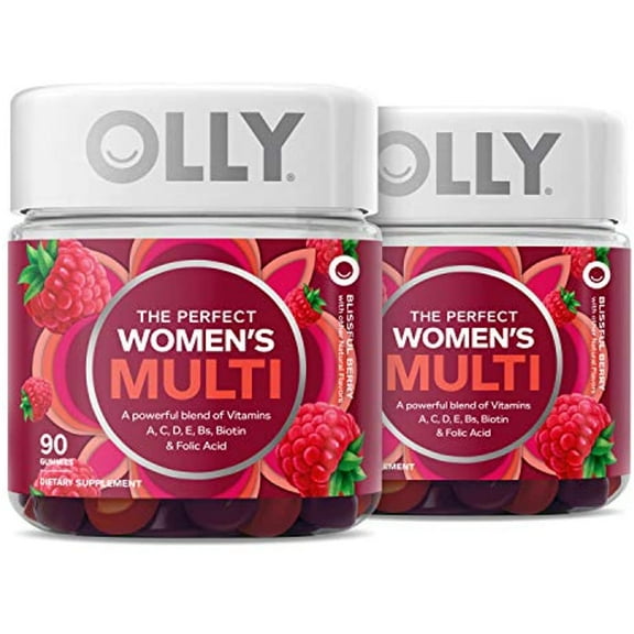 OLLY Women's Multivitamin Gummy, Vitamins A, D, C, E, Biotin, Folic Acid, Chewable Supplement, Berry Flavor, 90-Day Supply - 180 Count