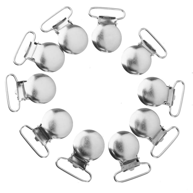 10 Pieces Metal Pacifier Clips - 25mm Round Clasp with Internal Loop For