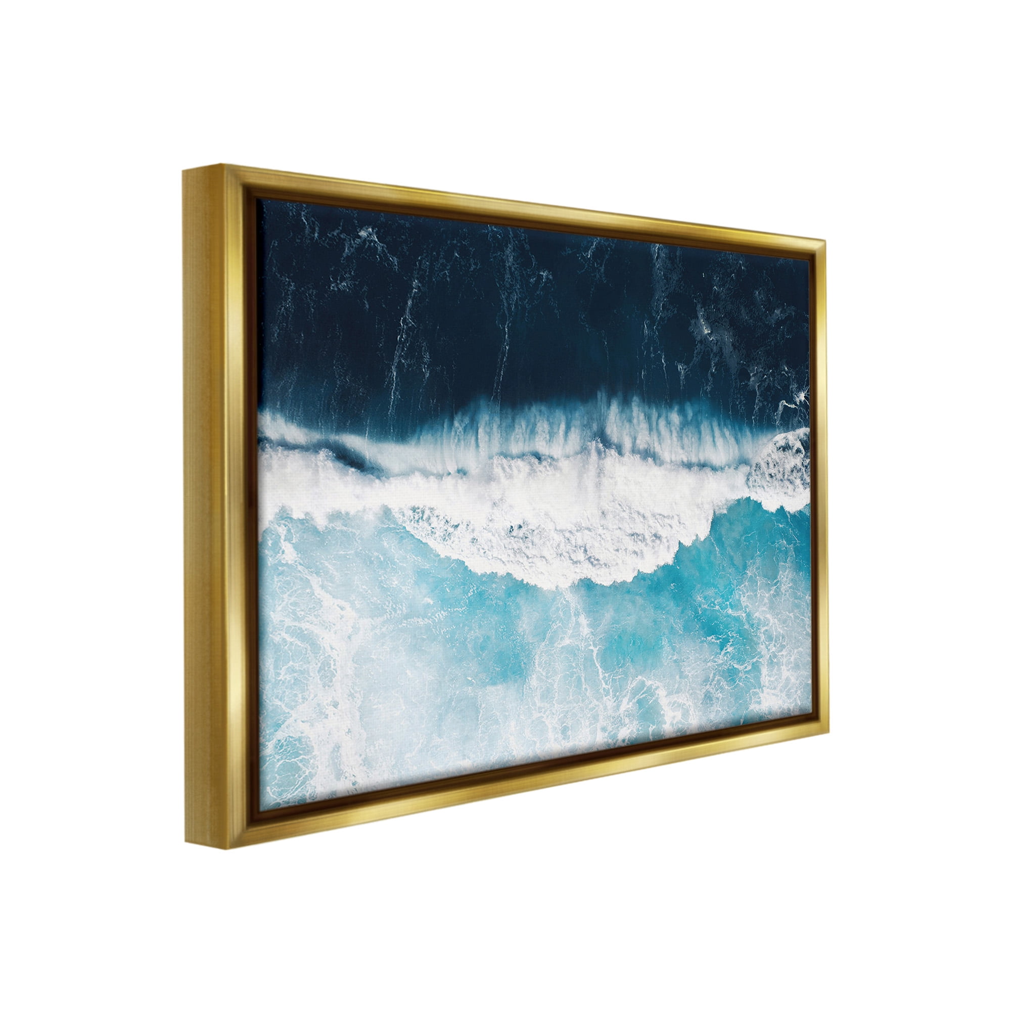 Stupell Industries Crashing Ocean Waves Landscape Photography Gold Floater Framed Canvas Art Print Wall Art, 31 x 25