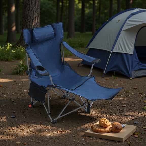 3-Level Reclining Camping Chair - 264LBS Capacity, Cup Holder/Side Pockets, Lightweight Folding Portable with Carry Bag