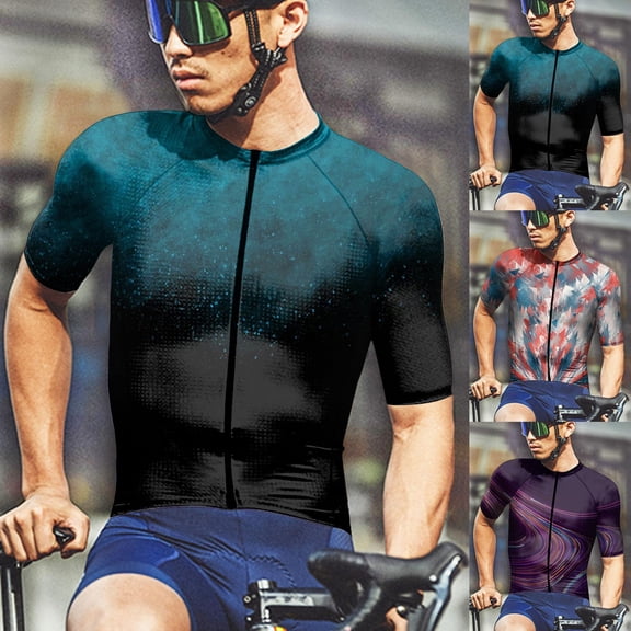 Cycling Shirt Men Shorts Sleeve Road Bike Bicycle Tops Zipper Pocket UPF Lightweight Tshirt Blue XXL