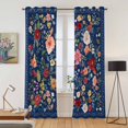 thumbnail image 2 of Navy Blue Flowers Kitchen Curtains 96 Inch Length, Spring Vintage Floral Leaves Farmhouse Grommet Top Bedroom Living Room Curtains, Light Filtering Cafe Curtain Drapes 2 Panels Set 104''x96'', 2 of 9
