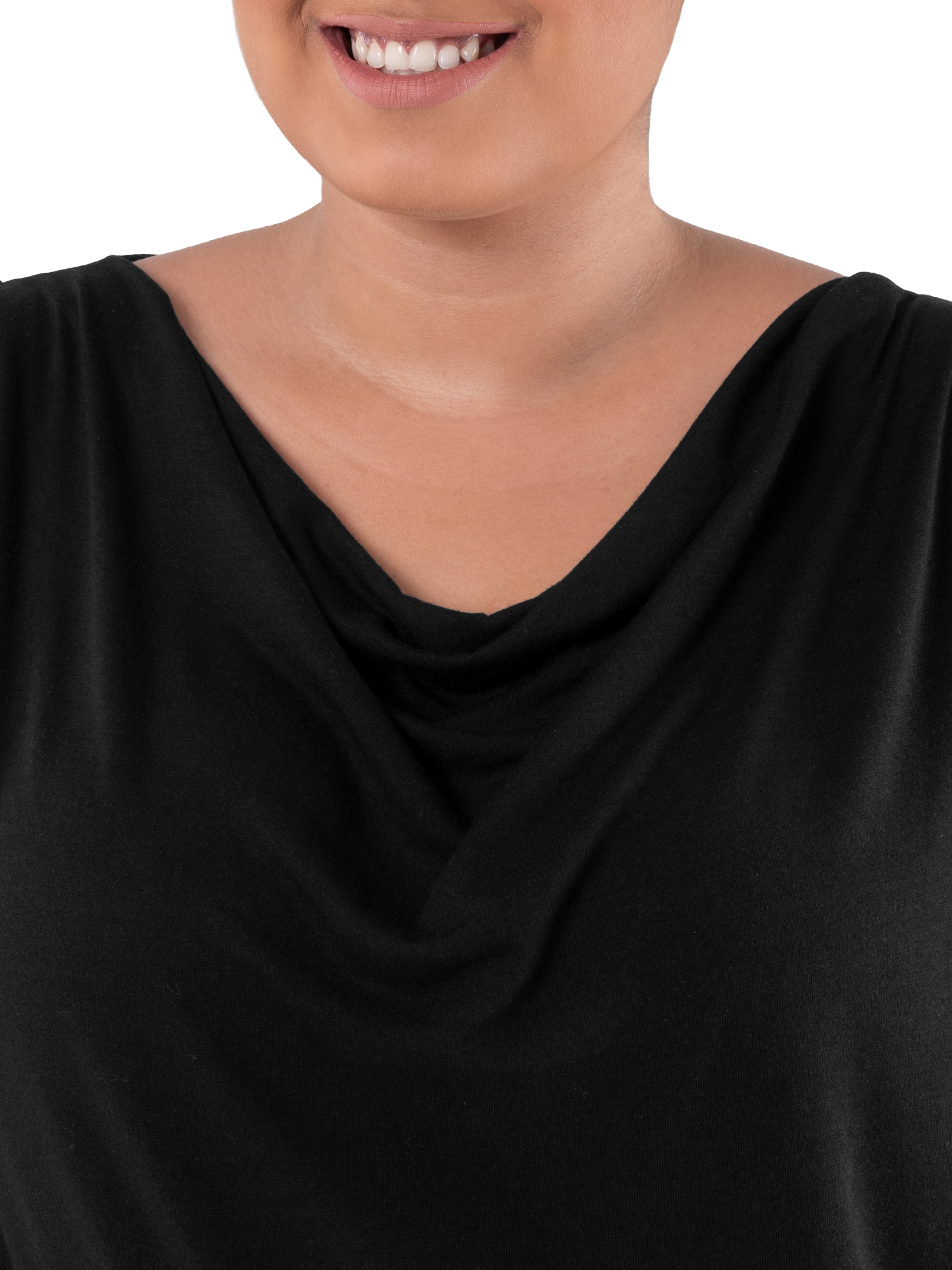 Wright's Women's Plus Size Draped Front Cowl Neck Short Sleeve Blouse Top, Size 1X-5X