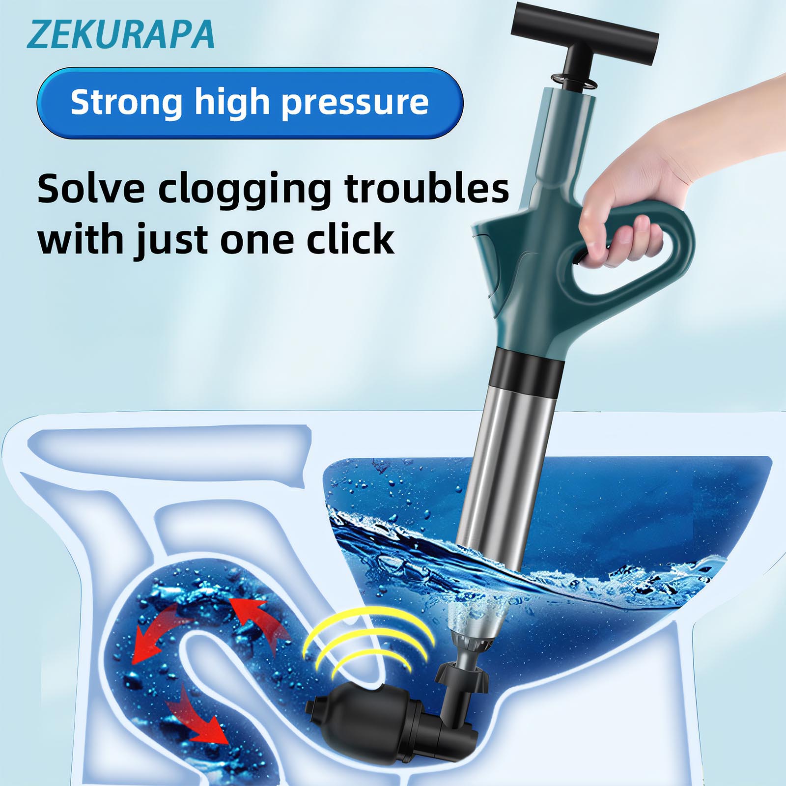 ZEKURAPA Air Drain Blaster Toilet Plunger with Pressure Display photo 4