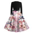 thumbnail image 4 of Women's Casual Fashion Round Neck Long Sleeve Christmas Printed Party Vintage Long Dresses, Retro Audrey Style, Holiday Dress for Christmas, Casual Wear, Festive,Light pink,5XL, 4 of 8