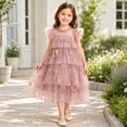 thumbnail image 2 of Curuila Kids Toddler Girls Mesh Dress Flutter Sleeve Floral Embroider Crew Neck Party Comfort Dresses For Girls Size 4-5 Years, 2 of 5