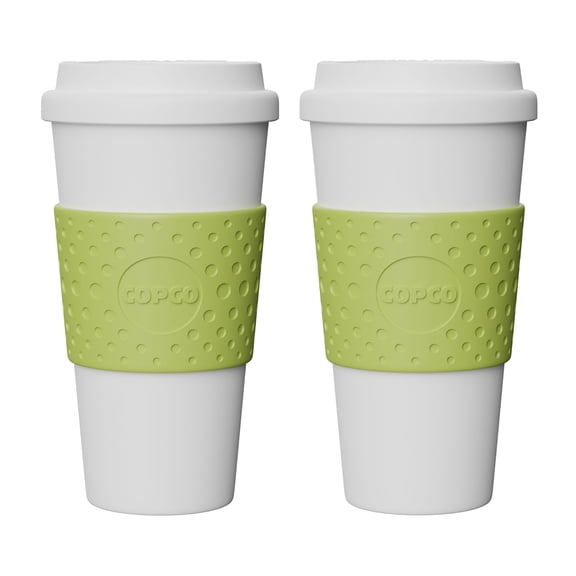 Copco Acadia Travel Mug Set of 2 - 16 oz, Insulated Reusable Coffee Tumblers with Double-Walled Plastic & Temperature Retention, Leak-Proof Lids for Hot & Cold Drinks - Dishwasher Safe (Green)