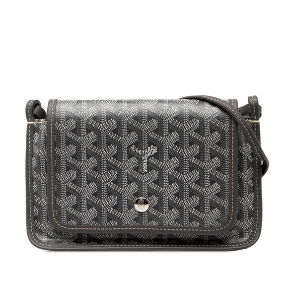Pre-Owned Goyard Plumet Pouch Wallet Crossbody Shoulder Bag in Gray and White Leather... (Good)