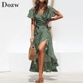 thumbnail image 2 of Vestido largo de playa de verano para mujer, vestido largo bohemio de gasa con estampado Floral, vestido de fiesta Sexy con escote en V informal con volantes Tan Jianjun unisex, 2 of 2