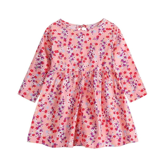 Odeerbi Niñas Manga Larga Floral Vestido Algodón Princesa Infantil Primavera A-Line Dress