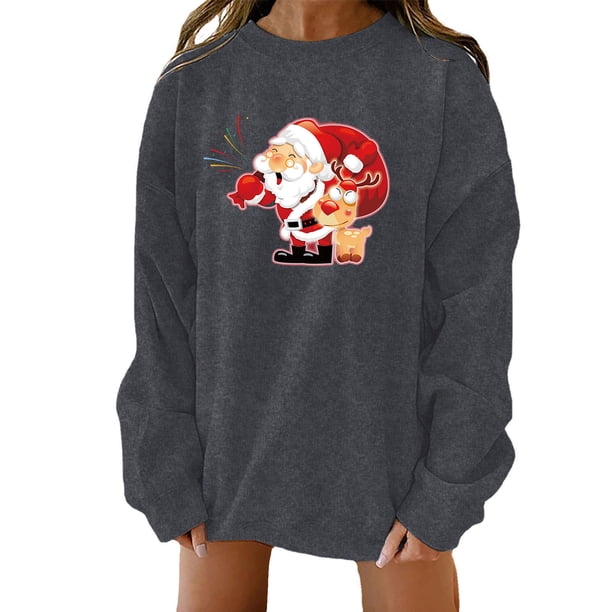 Sudadera de manga larga con estampado navideño informal con cuello redondo para mujer a la moda Fridja fhghd743