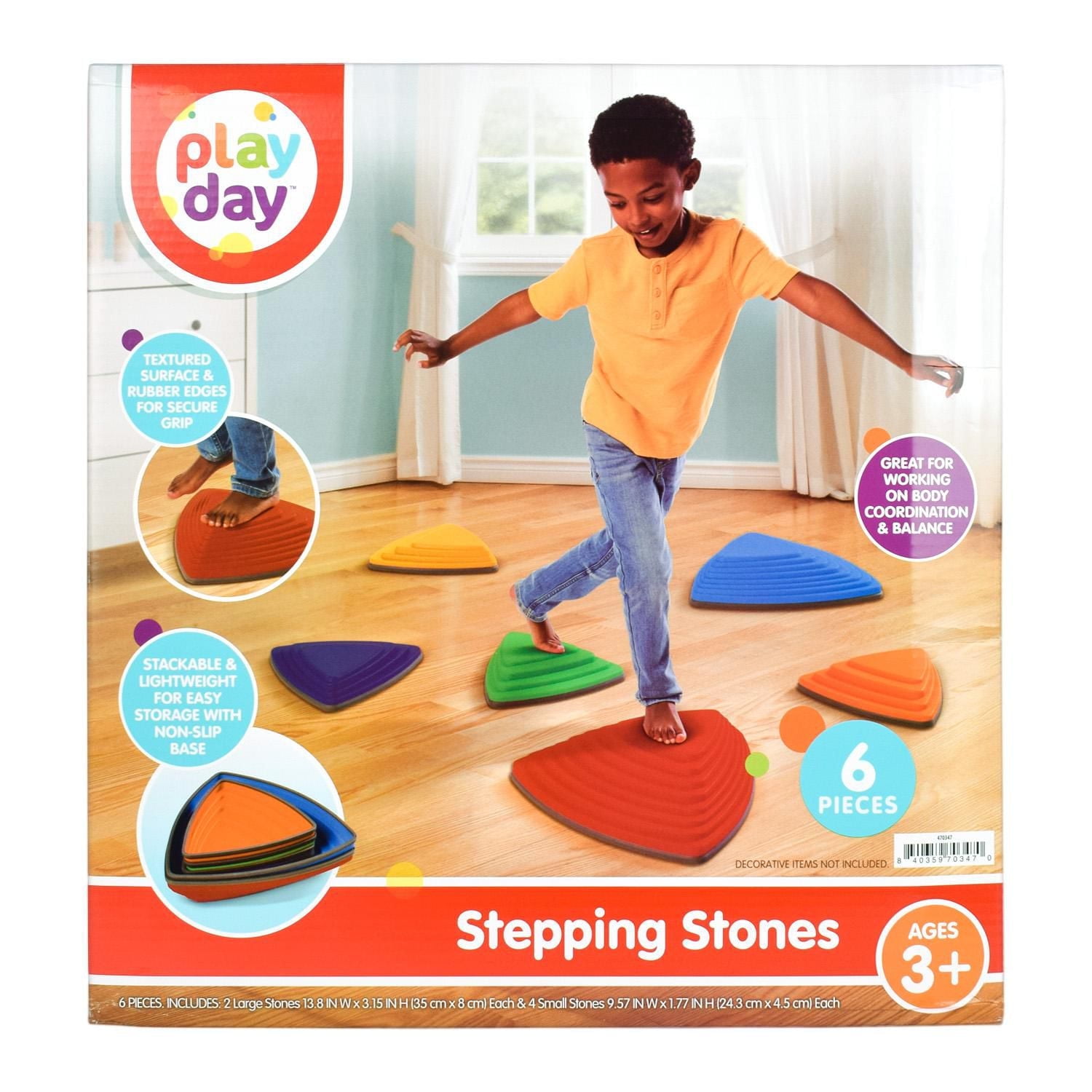 Play Day Stepping Stones for Kids, Non-Slip Balance Stones, 6 Pieces, Stepping Stones