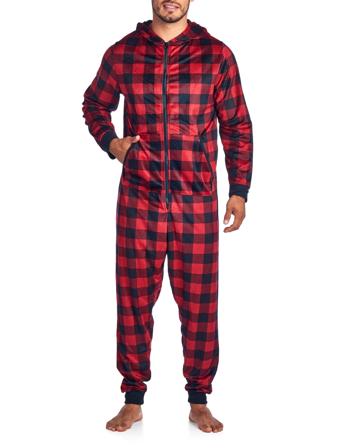 Ashford & Brooks Men's Adult Fleece Hooded One-Piece Union Suit Pajamas Jumpsuit 