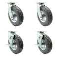 thumbnail image 1 of Service Caster Marque - Ensemble de 4 Roulettes Pneumatiques de 8 Pouces - Roues en Caoutchouc Grises - Comprend 2 Pivots avec Freins et 2 Pivots - Robuste - Capacité Totale de 1 200 Lb, 1 of 4