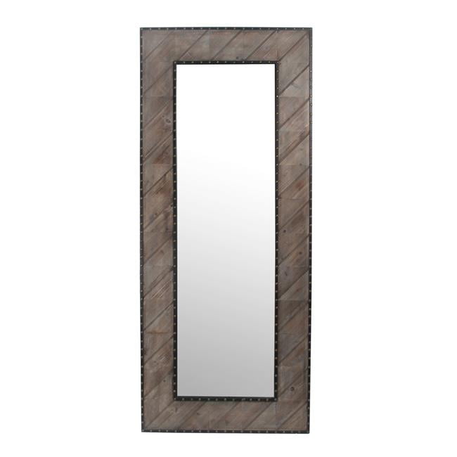 Wooden Leaner Mirror with Nail Heads Natural