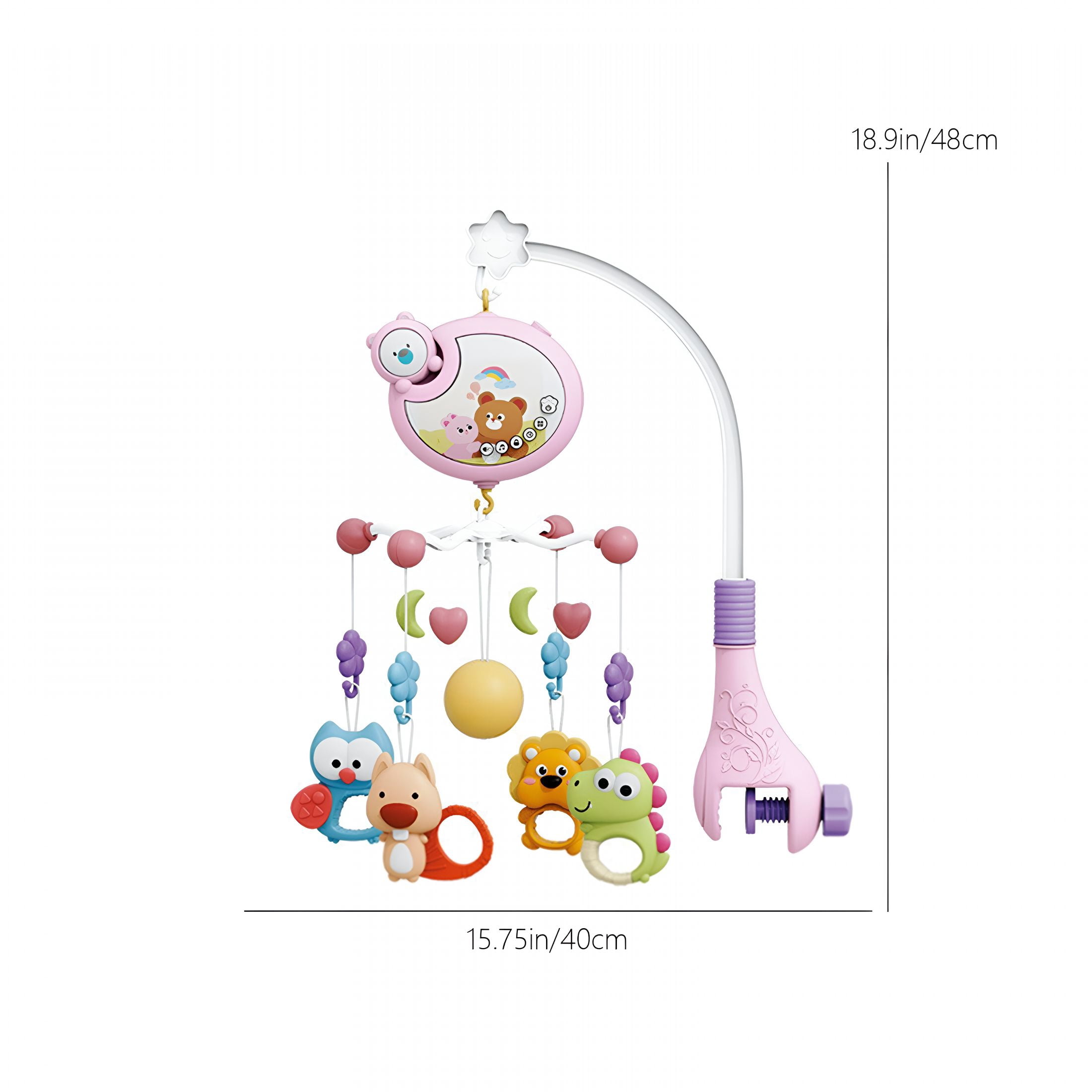 CYFW Crib Mobile with Music and Lights,Baby Mobiles for Cribs with Projector Display,Musical Mobile for Bassinet Toys Hanging Girls Boys,Portable Animal Hanger Play