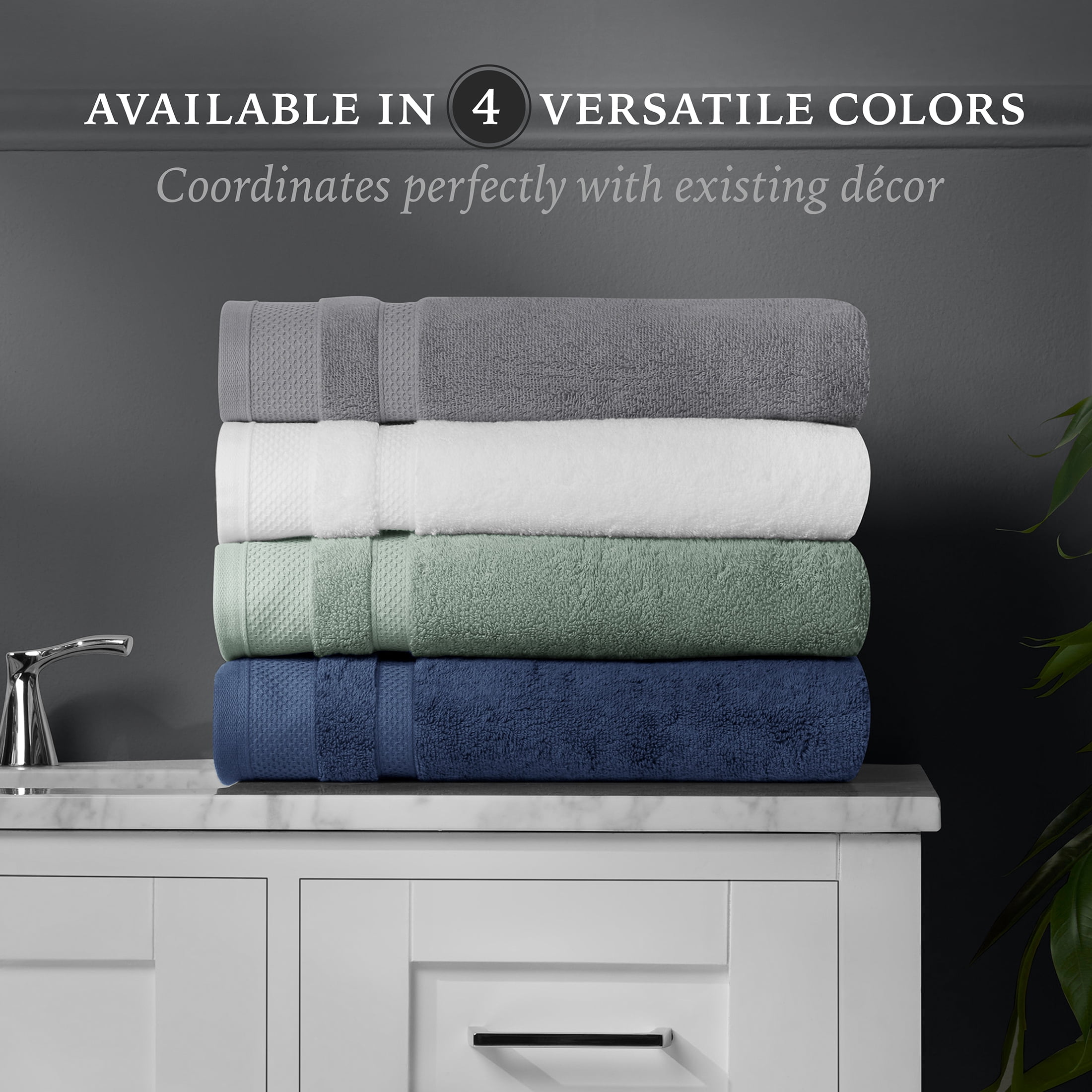 Hotel Style 6-Piece Bath Towel Set, 100% U.S. Grown Cotton, Arctic White