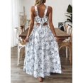 thumbnail image 2 of Multicolor Blue And White Floral Print Sleeveless Tiered Maxi Dress With Bow Back For Women, 2 of 8