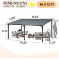 thumbnail image 2 of AECOJOY 16'x12' Outdoor Hardtop Metal Gazebo, Large Lean-to Wall Mounted Pergola, Galvanized Steel Heavy Duty Patio Awning & Grill Gazebo for Backyard & Decks, 2 of 5