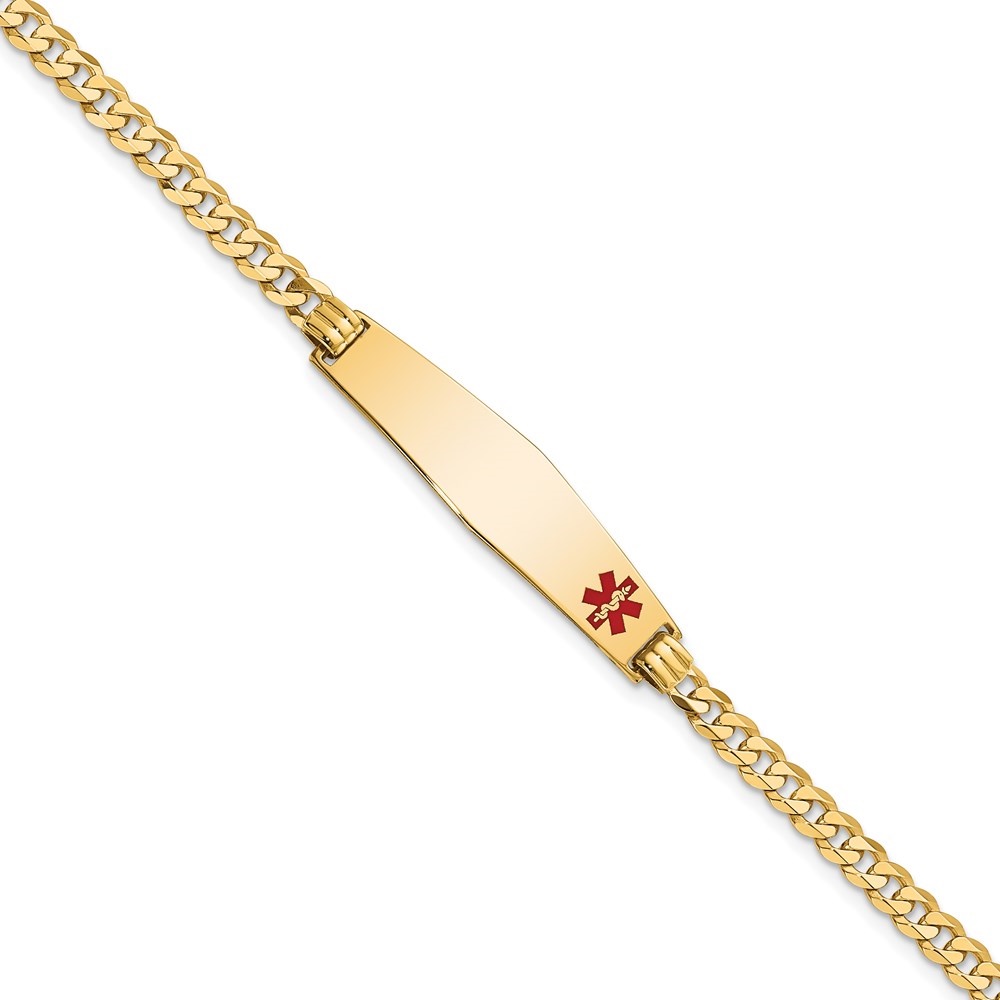 Auriga 14K Yellow Gold Soft Flat Curb Link Id Bracelet 8 inch for Women(L- 8inch, W- 8.5mm)