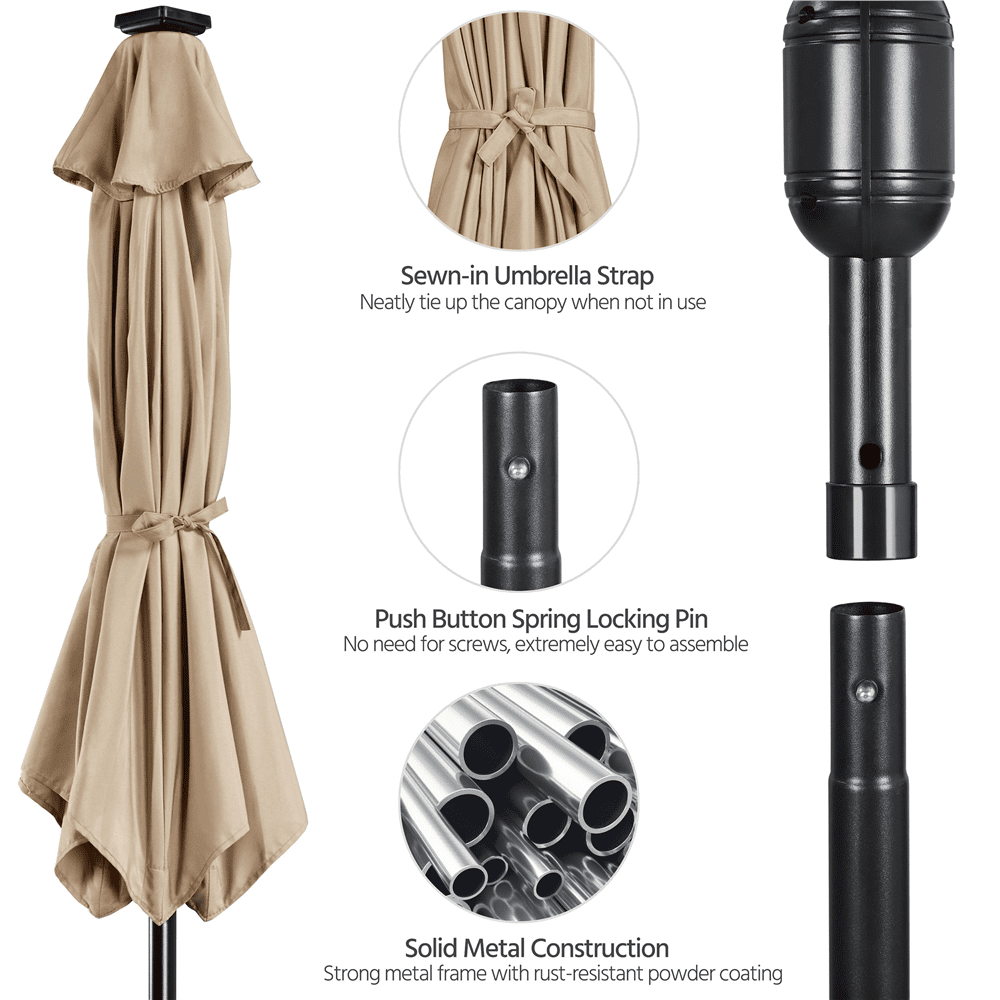 Renwick 10 Ft Outdoor Patio Umbrella with 32 LED Lights, Tan
