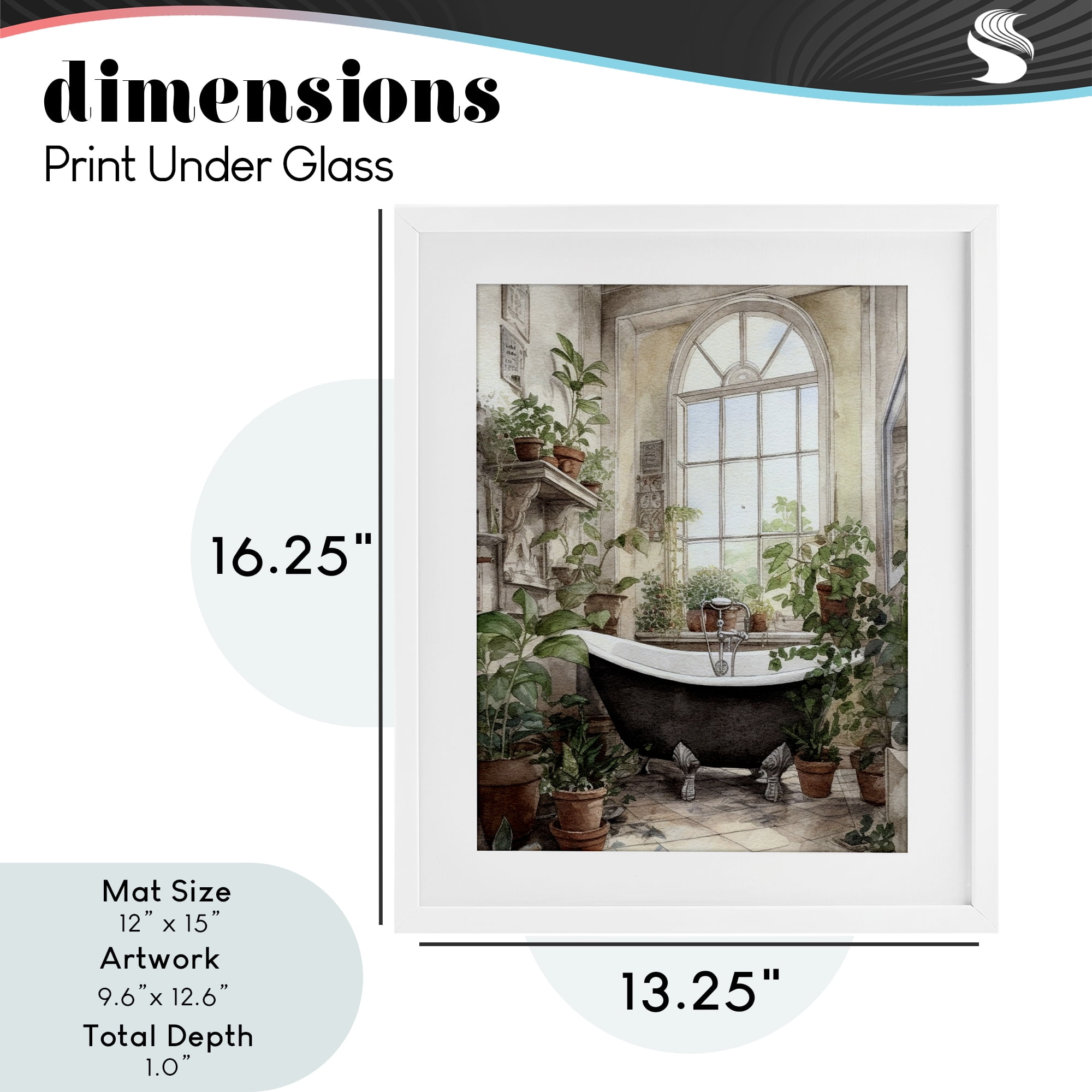 Vintage Sun Lit Bathtub White Framed Print Under Glass, design by Lettered and Lined