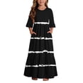 thumbnail image 2 of Girls Summer Maxi Dress Kids Striped Short Sleeve T-Shirt Dress for School Casual Dress with Pockets Black 9-10 Years, 2 of 7
