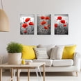 thumbnail image 4 of ZHONGYUTONG Red Poppies Canvas Wall Art 3 Piece Black White & Gray Poppy Flowers Picture Prints Elegant Rustic Artwork Bathroom Home Decor (16.00" x 24.00" x 3PCS), 4 of 7