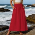 thumbnail image 2 of Aihuaihua Womens Boho Maxi Skirt Summer Eyelet Hollow Flowy Skirts High Waist Casual Skirt with Pockets A Line Pleated Vacation Skirts Red XXL, 2 of 6