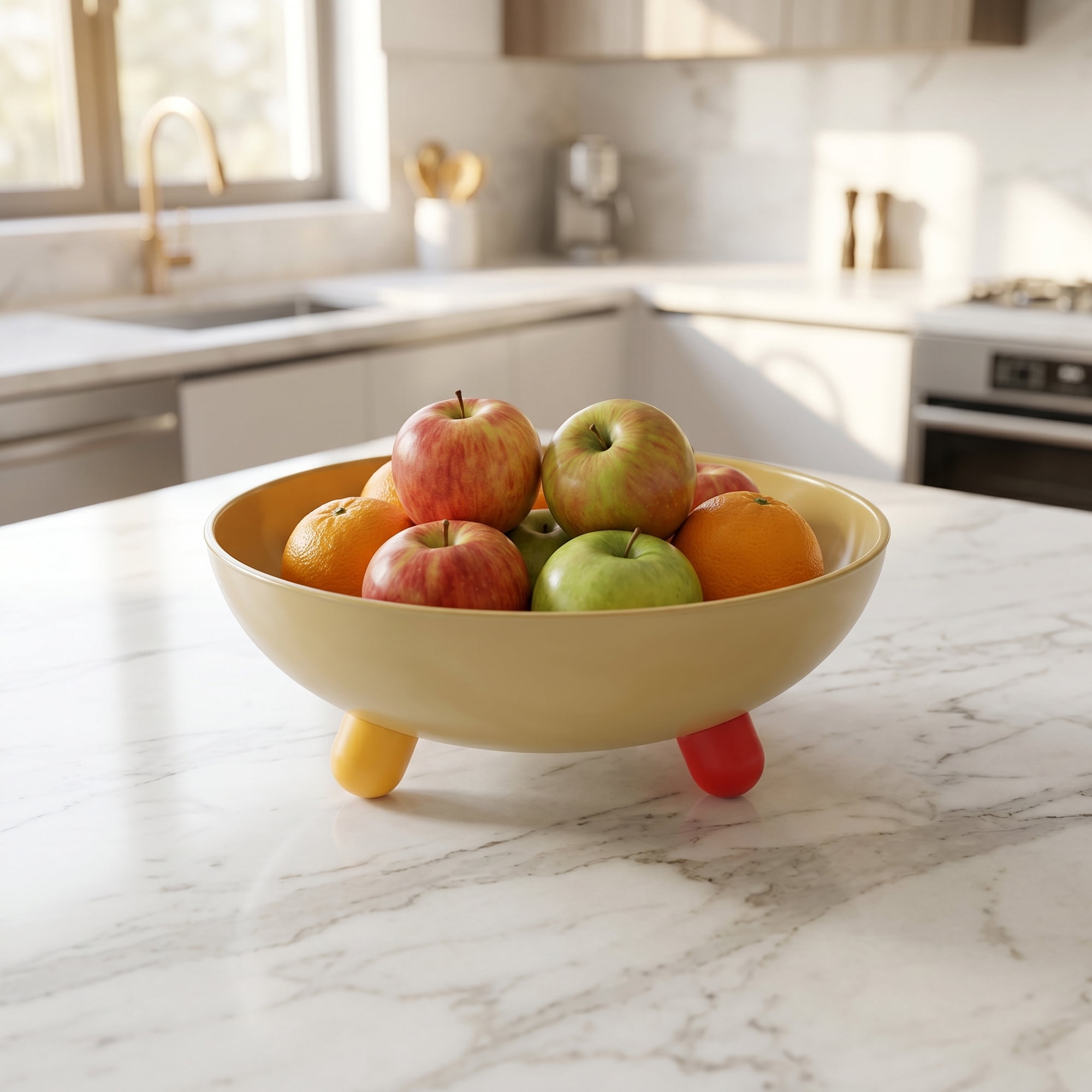 Unique Bargains Large Round Pedestal Fluted Fruit Bowl Yellow 10.4" x 10.4" x 3.9"