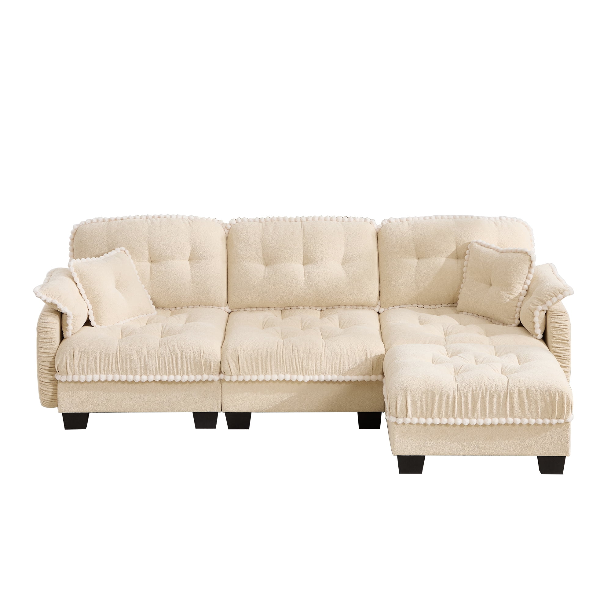 Aenkyo 100" Chenille Modular 3-Seater Sectional Sofa with Movable Ottoman, Beige