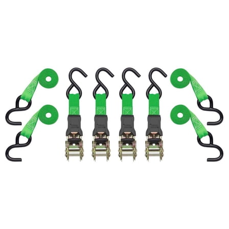 14 ft. x 1 in. Green Padded Ratchet Tie Down Straps with 500 lb. Safe Work Load - 4 pack