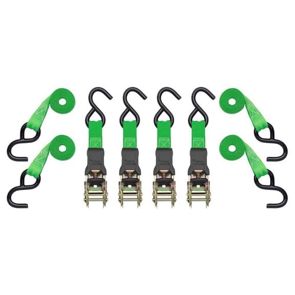 14 ft. x 1 in. Green Padded Ratchet Tie Down Straps with 500 lb. Safe Work Load - 4 pack