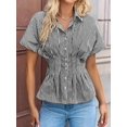 thumbnail image 2 of Blusa Tankaneo de manga corta con botones en forma de peplum a rayas para mujer, 2 of 6