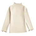 thumbnail image 3 of YOUYEDIAN Girls Lettuce Trim Mock Neck Shirt Kids Casual Cute Slim Long Sleeve Basic Tops Toddler Athletic Soft Cotton Clothes (Beige, 3-4 Years), 3 of 4