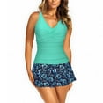 thumbnail image 1 of Traje de Baño de Mujer de Cintura Alta con Cuello en V Impreso Vestido de Baño de Reunión, Traje Dividido Conservador con Sostén, 1 of 6