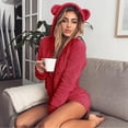 thumbnail image 3 of Qarigey Ropa de dormir con capucha de lana para mujer Pijamas Mono de oso de peluche Pantalones cortos Mamelucos Prendas para la parte inferior del cuerpo Rojo L Qarigey FS10114-27, 3 of 6