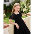 thumbnail image 3 of Aideaone Girls Chiffon Dress Flutter Ruffle Short Sleeve Kids Square Neck Frocks Black 6-13Y, 3 of 6