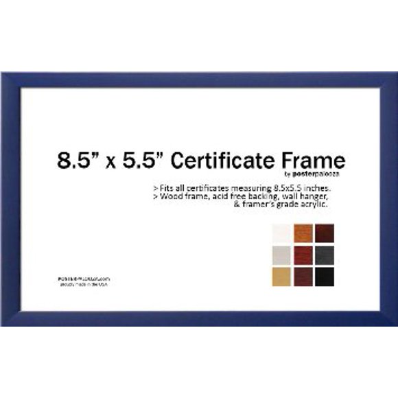20.5cm x 14cm (8.5"x5.5") Certificate Frame - Wood Frame - Holds any document measuring 20.5cm x 14cm (8.5"x5.5") (Blue