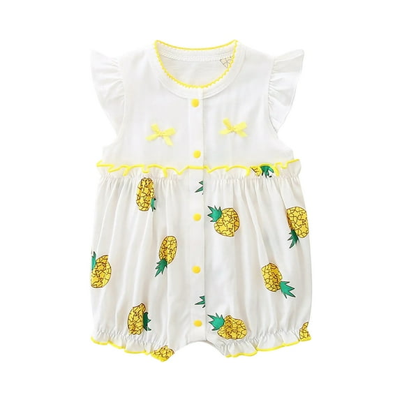 WRKEKC Baby Girls Romper, Newborn Girls Jumpsuit, Toddler Baby Girls Sleeveless Cute Printed Ruffle Sleeve Round Neck Romper