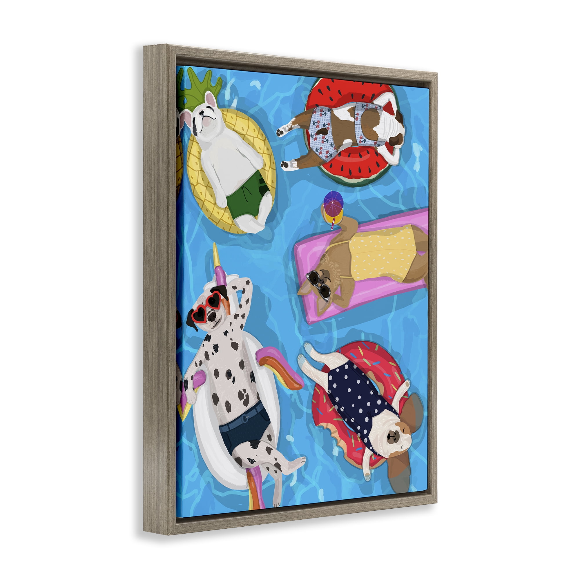 Stupell Industries Summer Sunbathing Dogs Brown Framed Floater Canvas Wall Art, design by Hanna Melin