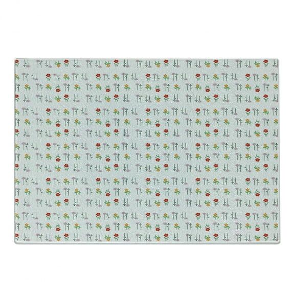 Garden Art Cutting Board, Blossoming Bedding Plants up and down Daisy Field Nature Coming Alive in Spring, Decorative Tempered Glass Cutting and Serving Board, Small Size, Multicolor, by Ambesonne