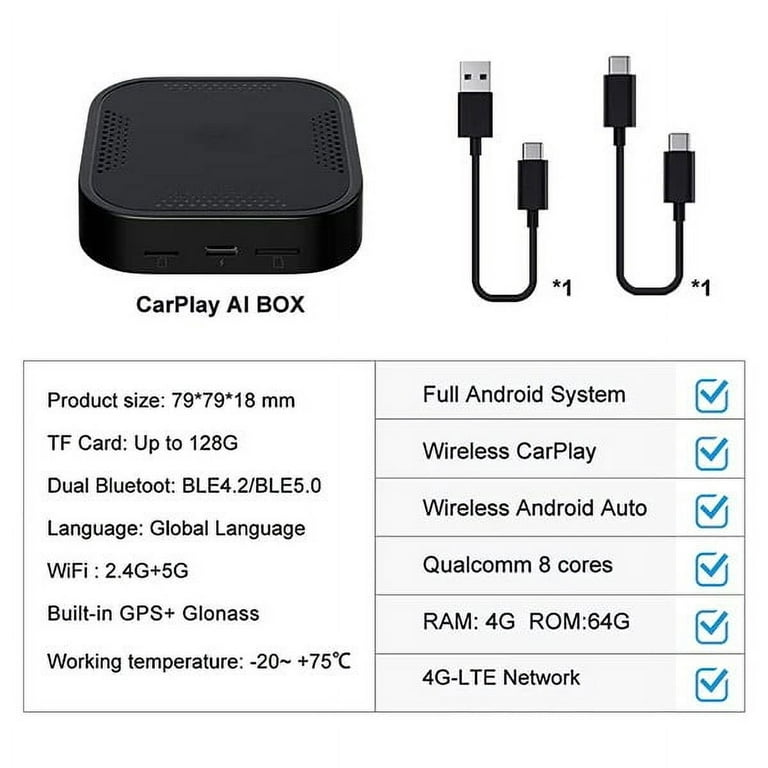 Zhnn Wireless Carplay Android Auto Multimedia Video Box,4G Cellular,4GB+64GB,8Core, Built-in Navigation, Support SIM&TF Card Bluetooth,Only Support Zhnn Wireless Carplay Android Auto Multimedia Video Box,4G Cellular,4GB+64GB,8Core, Built-in Navigation, Support SIM&TF Card Bluetooth,Only Support
