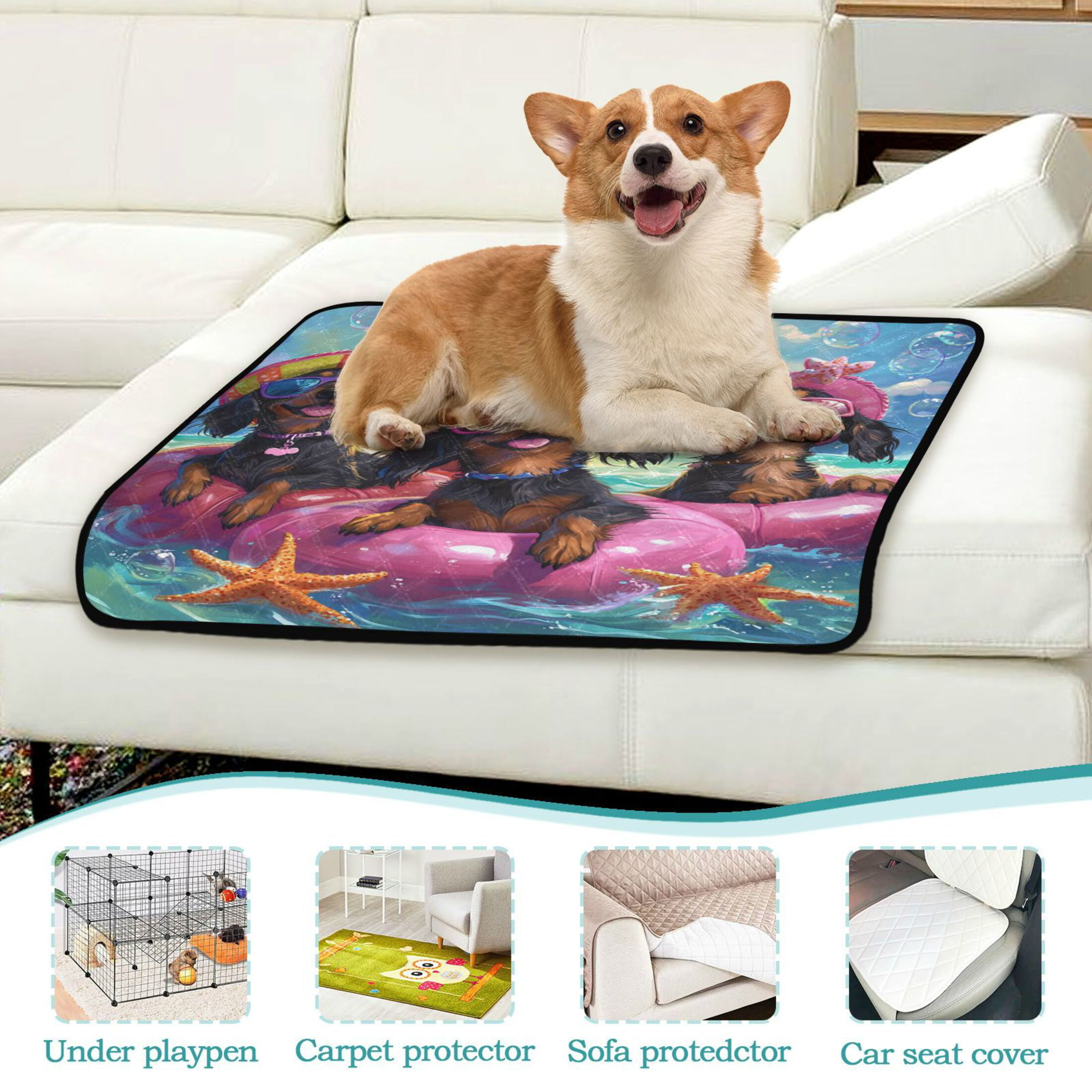 Qxltty Summer Dachshunds Cat litter Pads Pet Set of 2 Diaper Mats Center Anti-leakage Layer Absorbent Soft and Comfortable
