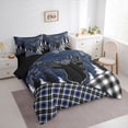 thumbnail image 4 of Feelyou Wildlife Reindeer Moose Twin Bedding Sets 7-Piece, Checkered Buffalo Plaid Bedding Comforter Set, Navy Vintage Farmhouse Reversible Sheet Sets, Breathable Home Decor, 4 of 8