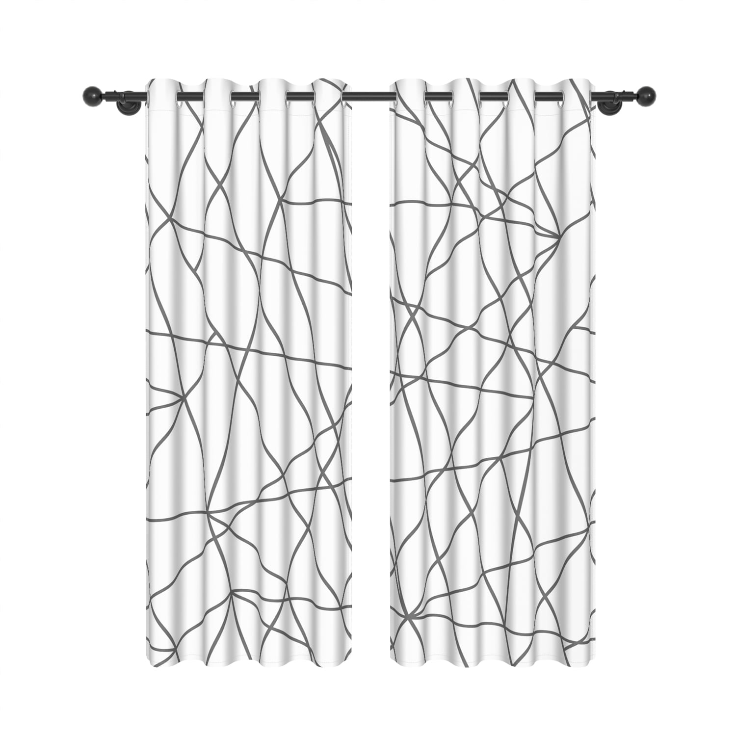 Lfeey White Blackout Curtains, Geometric Silver Line Top Grommet Curtains, White, 42x72 inches, 2 panels