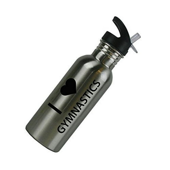 I Love Gymnastics Stainless Steel Water Bottle with Straw Top 20 Ounce 600ML Sport Water Bottle (Black)