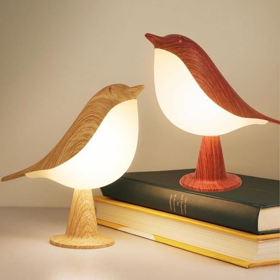 2 Cute Bird Lamps Combo,Small Bedside Lamps with 3 Color Temperature and Adjustable Brightness,Rechargeable Cordless Lamp for Bedroom Nightstand Bedside Table (Wood Tone Red)